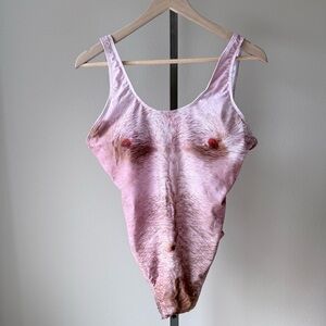 “Dad Bod” funny one piece women’s hairy chest one piece swimsuit size L/XL